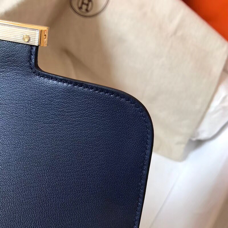 Hermes Constance 24cm Shoulder Bag In Deep Blue Epsom Leather